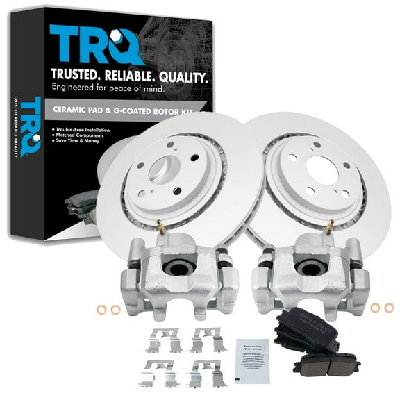 TRQ Front Brake Pad & Rotor Kit Brake Caliper Brake Pads Brake Rotor Ceramic Premium G-Coated Fits Select 2010-2015 Lexus RX350 2015 RX450h 2010-2018 Toyota Highlander 2011-2018 Sienna