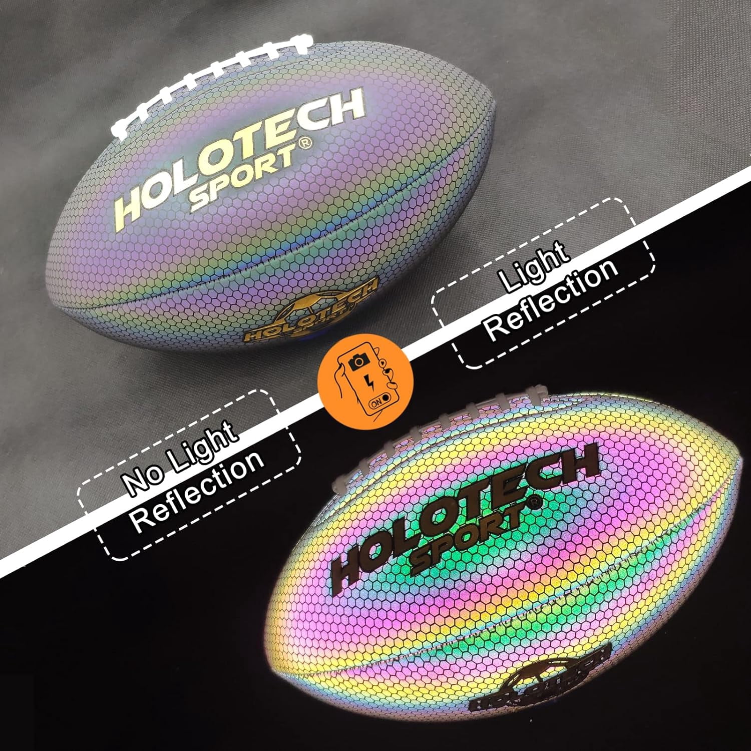 Football, Holographic Reflective Glowing Footballs with Pump for Kids, Teens and Adults - Synthetic Leather Outdoor All-Weather Footballs
