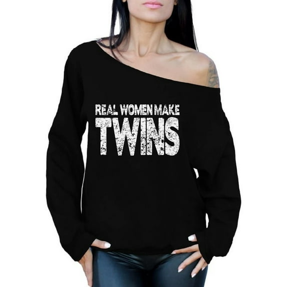 Awkward Styles Women's Real Women Make Twins Graphic Off Shoulder Tops Oversized Sweatshirt Mother`s Hilarious