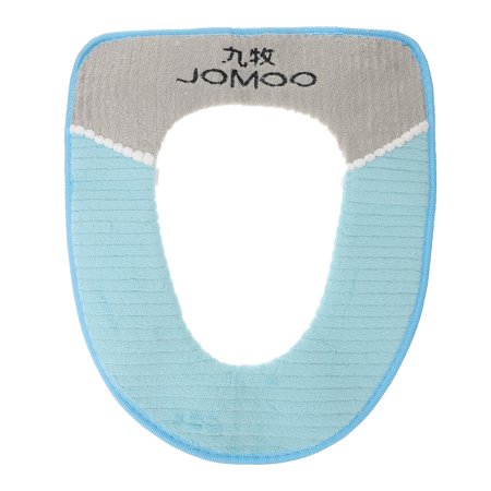 Toilet Seat Winter Home Warm Corduroy Stripe Sticky Buckle Waterproof Toilet Set Thickened Toilet Cushion (Sky Blue)
