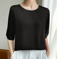 thumbnail image 2 of Wyobmus Women's Silk Satin Tops Half Sleeve Crew Neck Solid Shirt Trendy Soft Casual Summer Clothes Outfits B-Black, 2 of 3