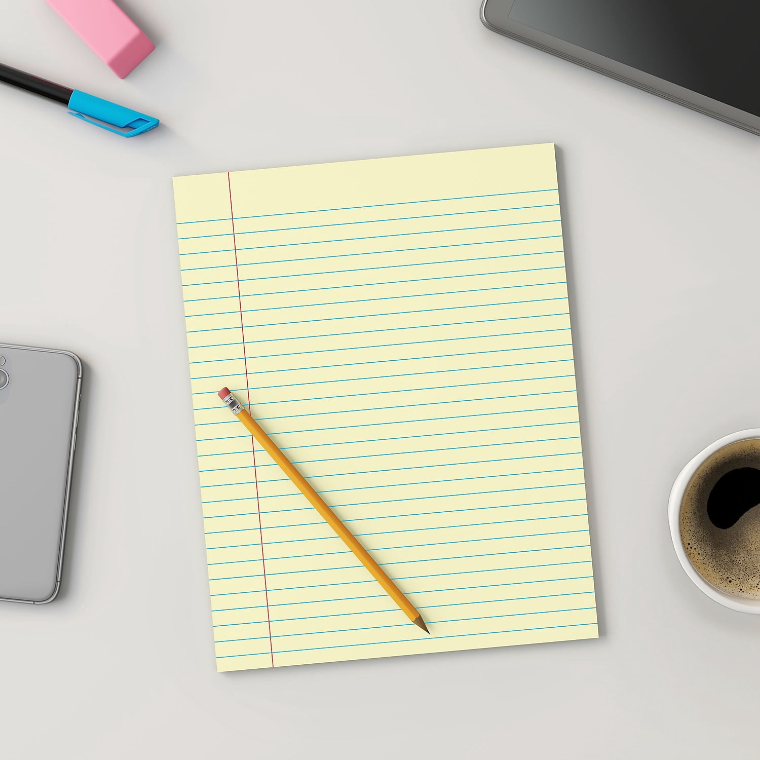 Staples Notepads 8.5" x 11" Wide Ruled Canary 50 Sheets/Pad 24/Carton ST57295VS