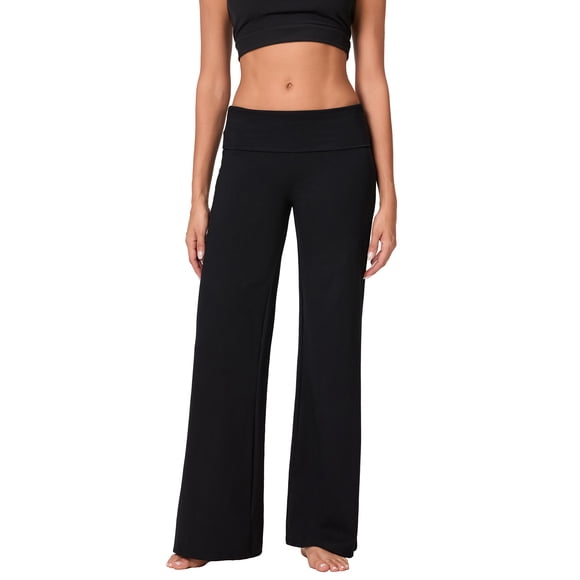 Gupgi Fold Over Yoga Pants for Women Wide Leg Trousers Solid Color Striped Lounge Pants