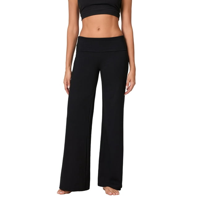 Gupgi Fold Over Yoga Pants for Women Wide Leg Trousers Solid Color Striped Lounge Pants