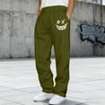 thumbnail image 2 of UVEASISHA Men's Fleece Sweatpants Smiley Face Print Sweat Pants Open Bottom Casual Joggers Elastic Waist Drawstring Athletic Trousers with Pockets Army Green 3XL, 2 of 9