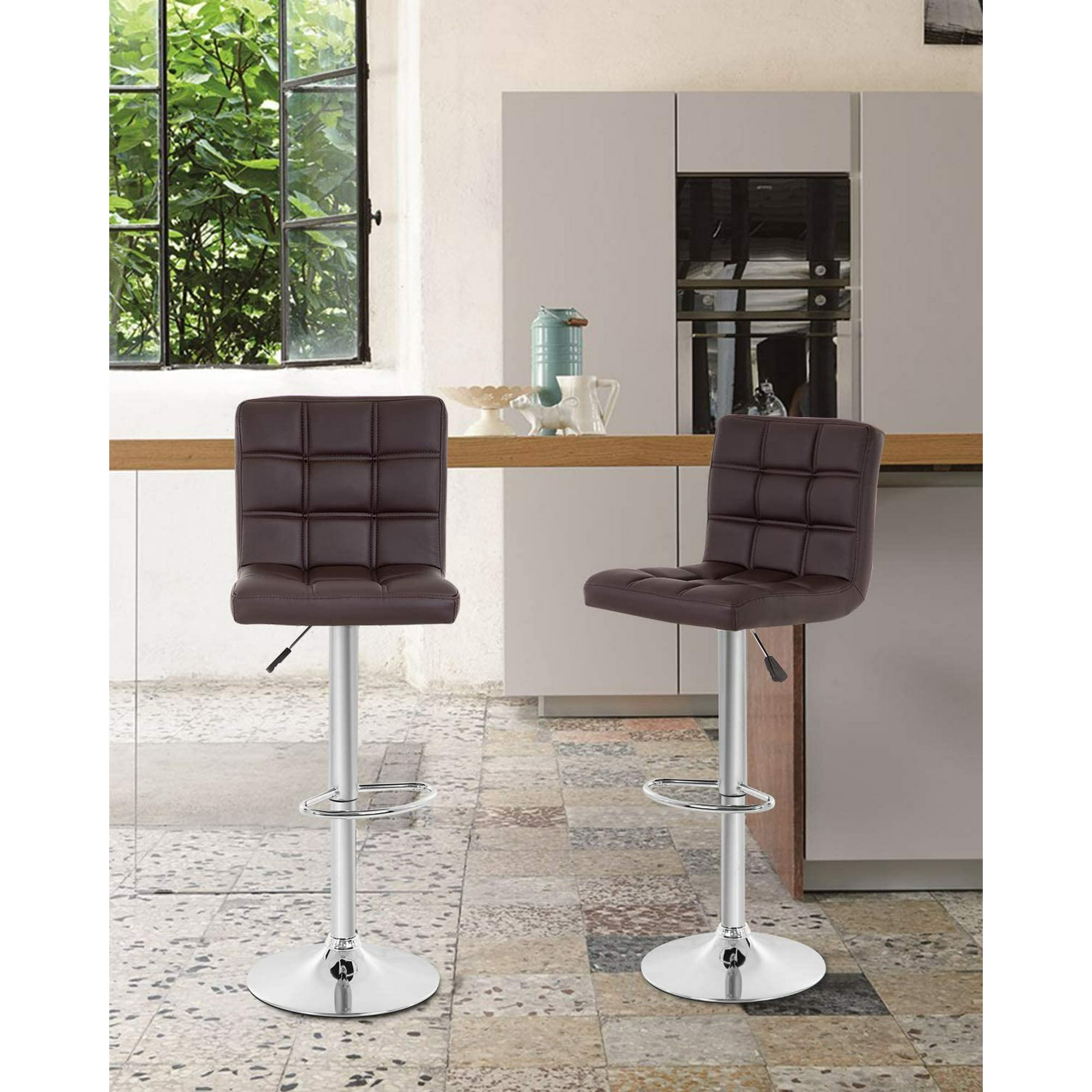 BestOffice Modern Set of 2 Barstools Adjustable Counter Height Swivel PU Leather Bar Hydraulic Dining Room Chairs Home Kitchen Stools Bronze