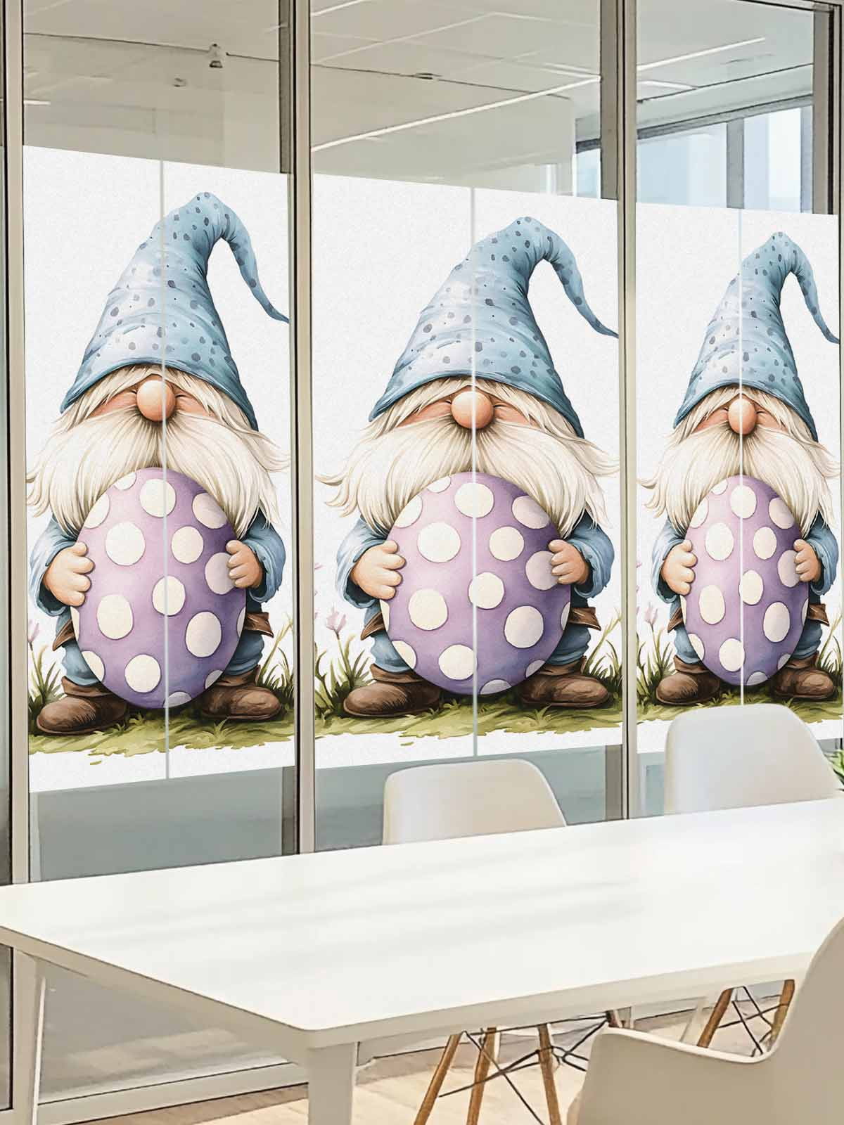 Easter Window Privacy Film, Gnome Egg Frosted Glass Window Clings Static Cling UV Heat Blocking Reusable Door Sticker for Bathroom 23.6 x 59 Inch