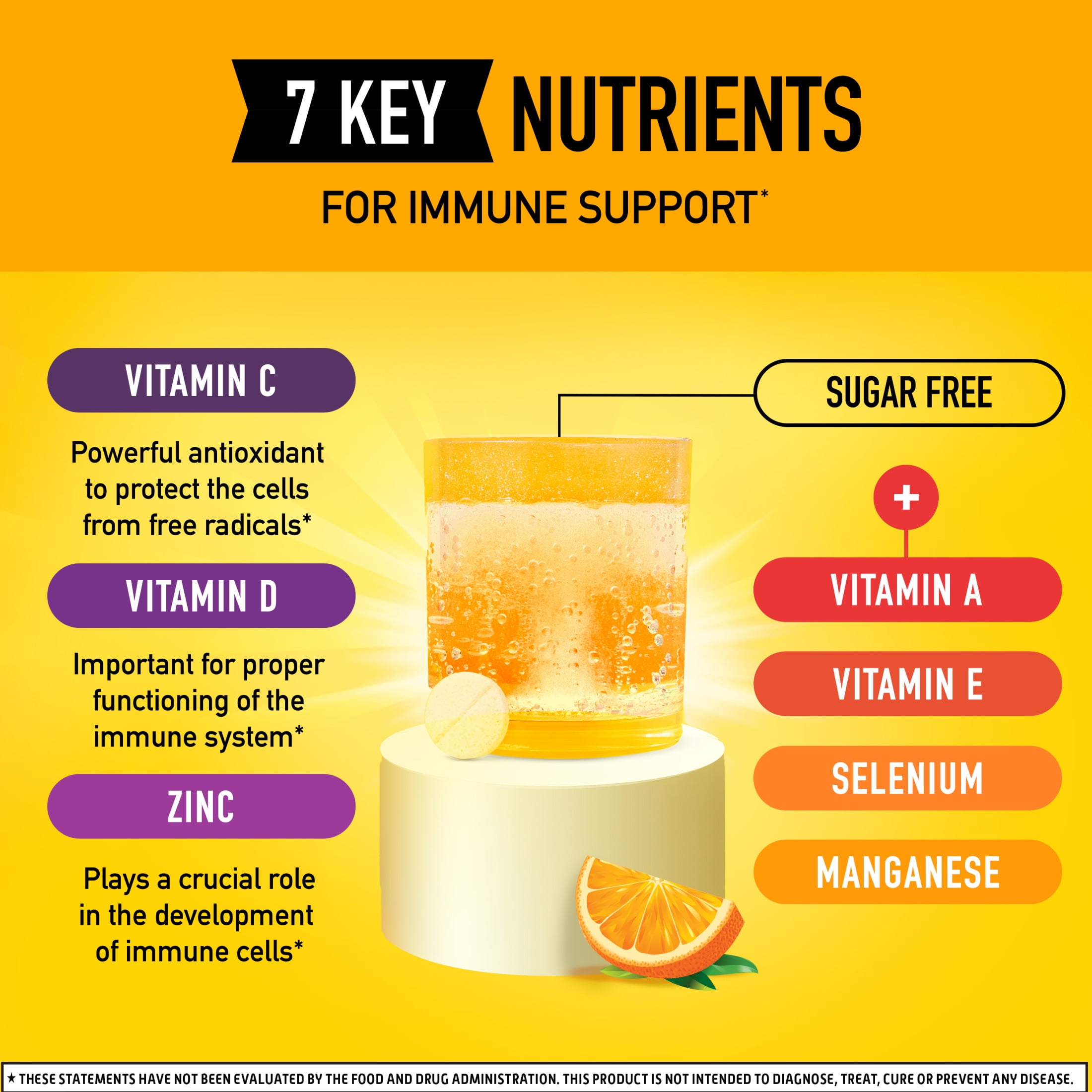 (2 pack) Airborne 1000mg Vitamin C Immune Support Effervescent Tablets, Multivitamin Supplement, Zesty Orange Flavor, 20 ct