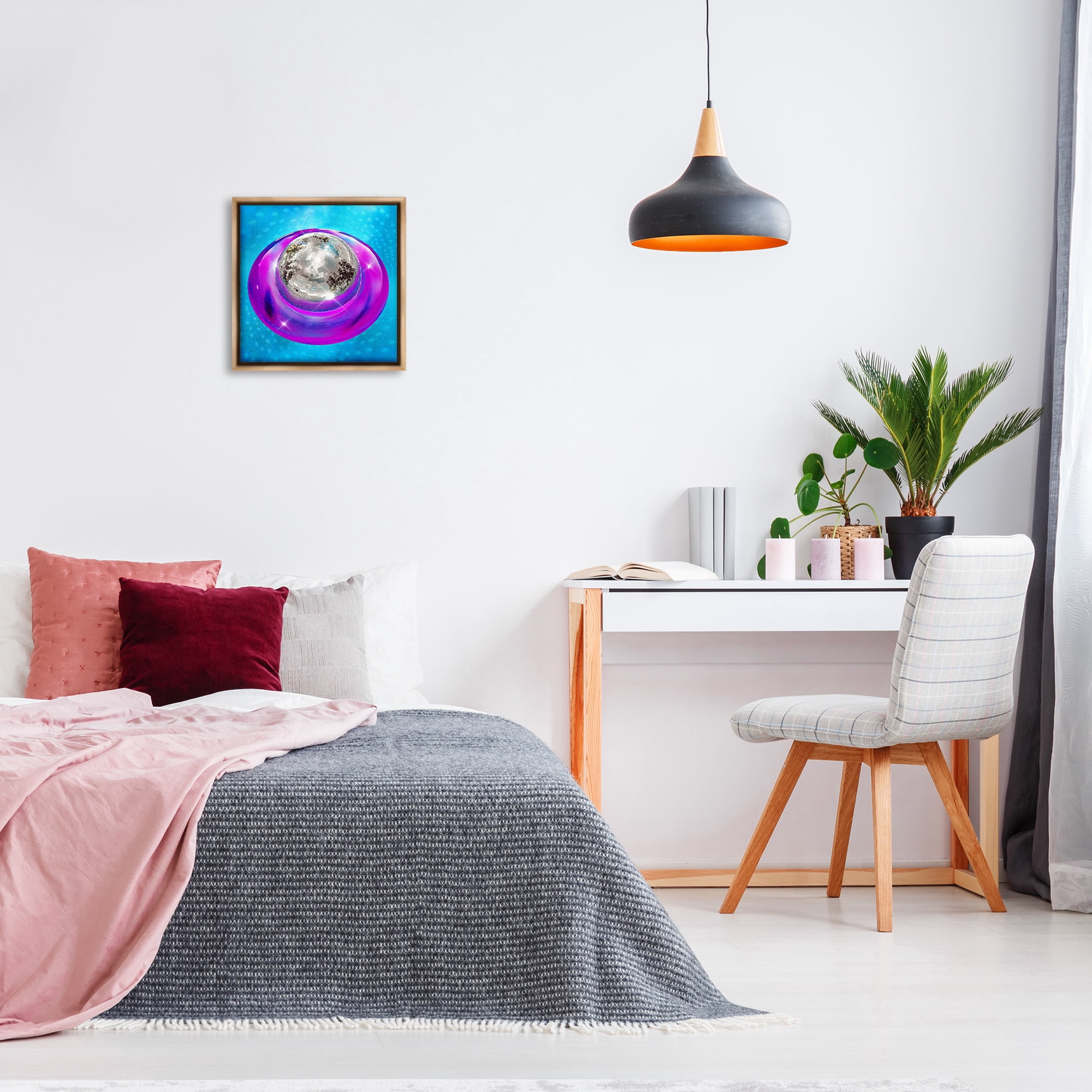Stupell Industries Disco Ball in Pool Abstract Painting Brown Floater Framed Canvas Art Print Wall Art, 18 x 18