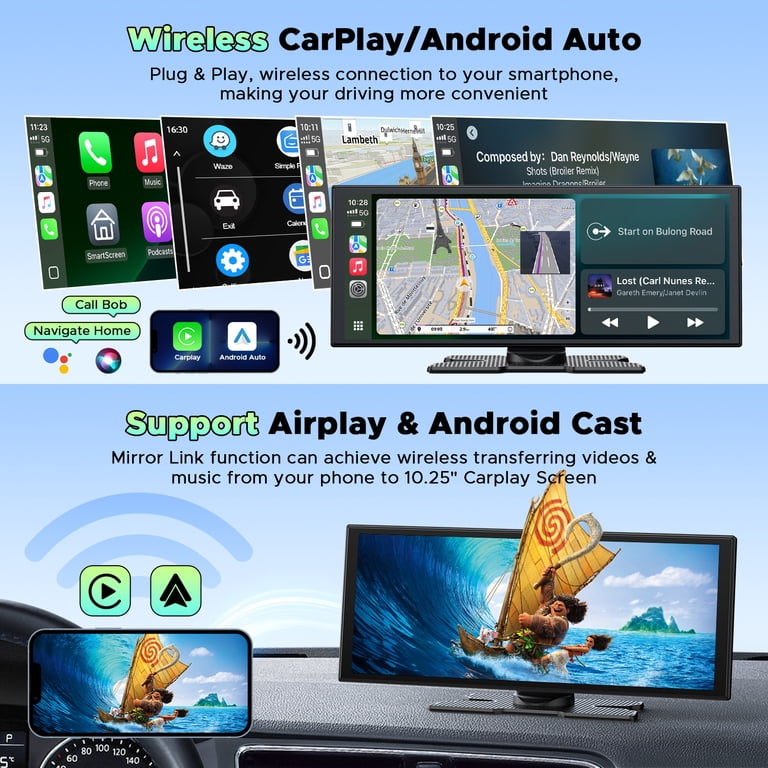 Lamtto, Wireless CarPlay Screen, 10.25 Inch, with Dashcam and GPS