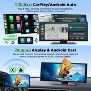 LAMTTO 10.25 Wireless CarPlay Screen for Car & Android Auto with 2.5K+1080p Dashcam, Portable Car Stereos with GPS, Bluetooth, Siri, DVR, 64GB Card