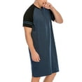 thumbnail image 4 of Men's Cotton Night Sleep Shirts Comfy Long Sleeve Mid-Length Nightgown Loose Striped Crew Neck Nightshirts,up to size 3XL, 4 of 8