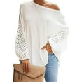 thumbnail image 1 of Camiseta Ahueca Hacia Fuera Manga Larga Cuello Oblicuo Color Puro Tops De Un Hombro Para Mujer Blanco S, 1 of 6