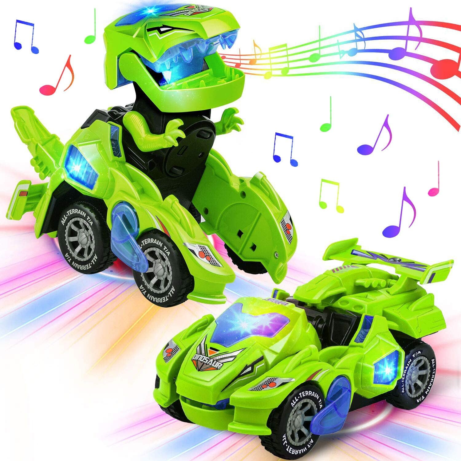 Deformation Transforming Dinosaur Car Toys with LED Light Music Children's Gift 