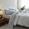 thumbnail image 4 of Simple&Opulence 100% Linen Sheets with Stripe Queen Size, 4 Pieces Breathable European Flax Pure Washed Bed Sheet Set with 14" Fitted Sheet, 1 Flat Sheet,2 Pillowcases(Vertical Stripes Blue), 4 of 6