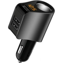 Car Charger Extension Cigarette Lighter Adapter, Socket Plug Splitter 3 USB Ports,12V/24V Automobile Outlet with Voltage , (Black)