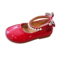 thumbnail image 2 of Girls' Pearl Bow Princess Shoes, Non-Slip Soft Sole Mary Janes, Perfect for Parties, Weddings, and Daily Outings Red 7.5-8 Years, 2 of 6