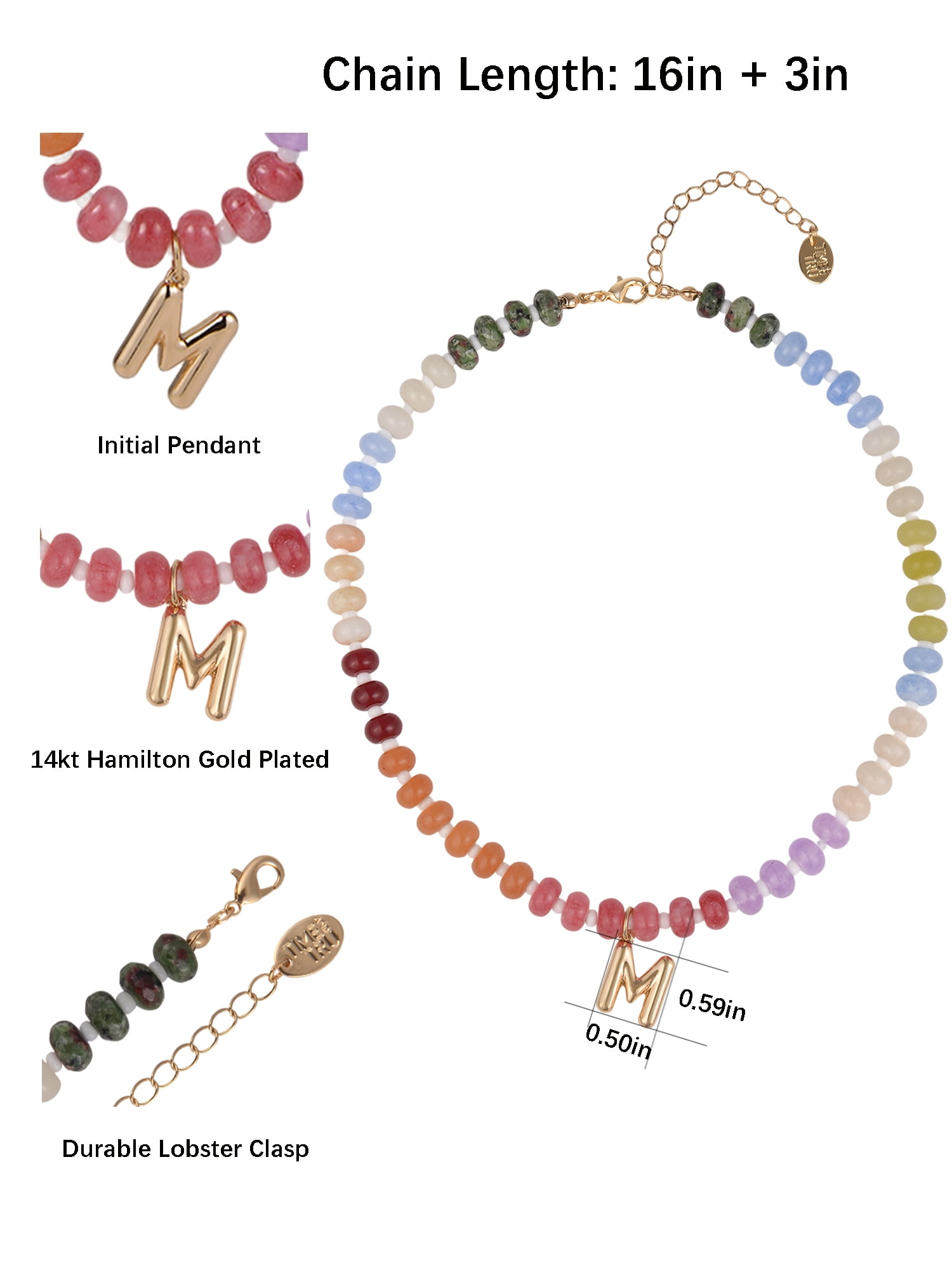 Time and Tru Goldtone Multicolored Bead Initial "M" Necklace