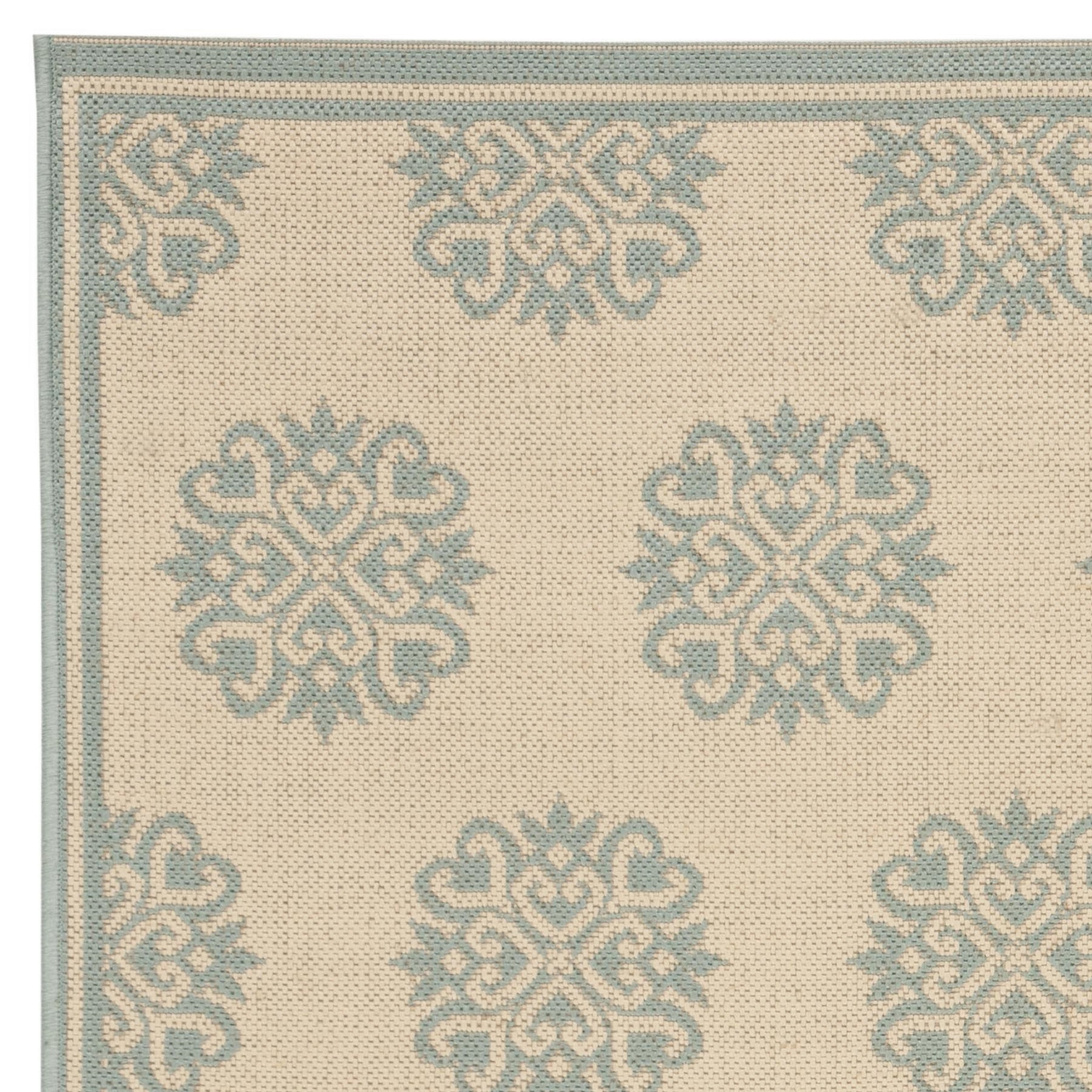 SAFAVIEH Beach House Regent Geometric Indoor/Outdoor Area Rug, Cream/Aqua, 4' x 6' - Traditional Design, Cream & Aqua, Weather Resistant, Non-Shedding & Easy Cleaning, Ideal for Patio, Entryway, Mudr