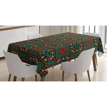 Ambesonne Ethnic Tablecloth Rectangular Table Cover, Geometric Aztec Ornaments, 60"x90", Multicolor