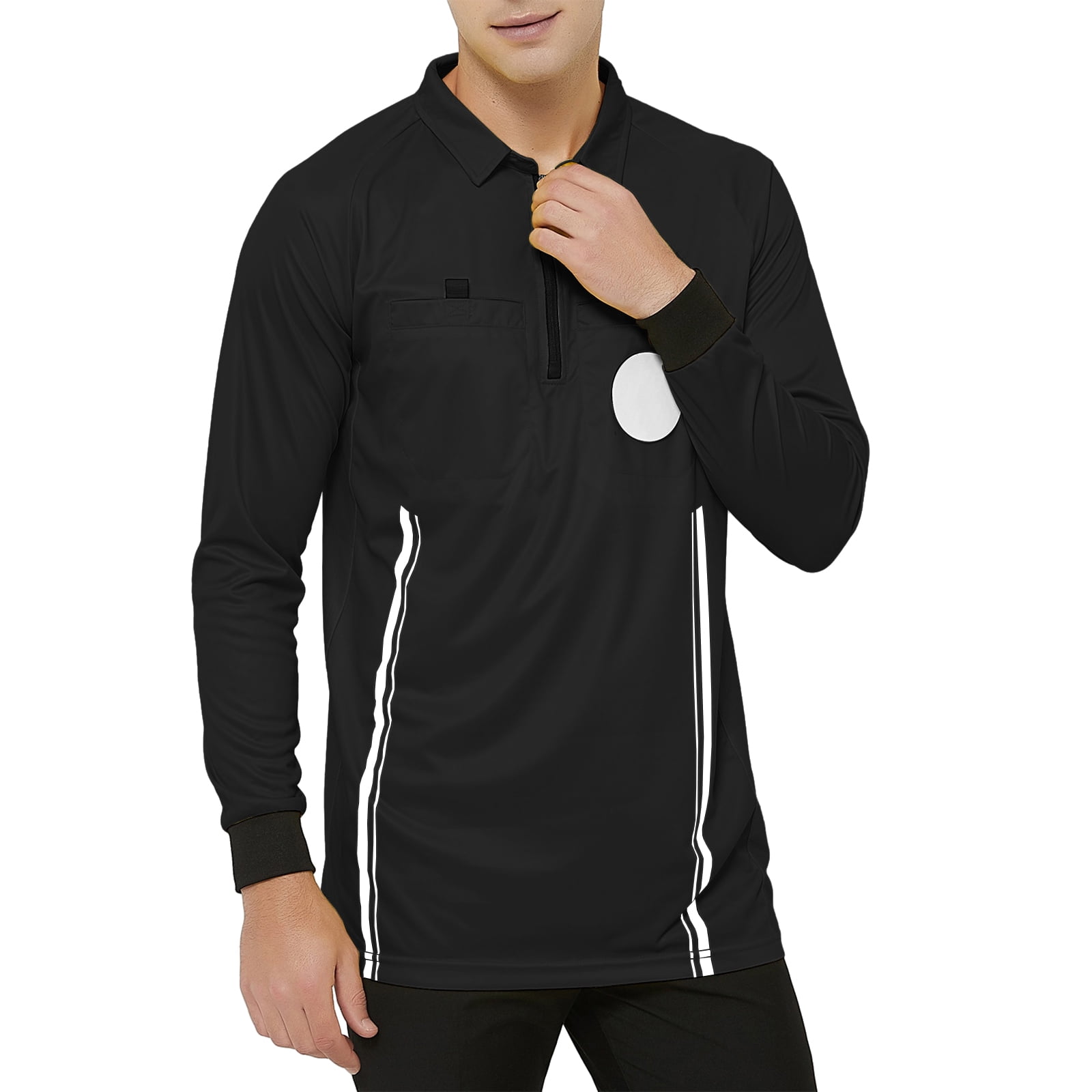TOPTIE Men's Official Soccer Long Sleeve Referee Jersey USSF Pro Uniform-Black-S