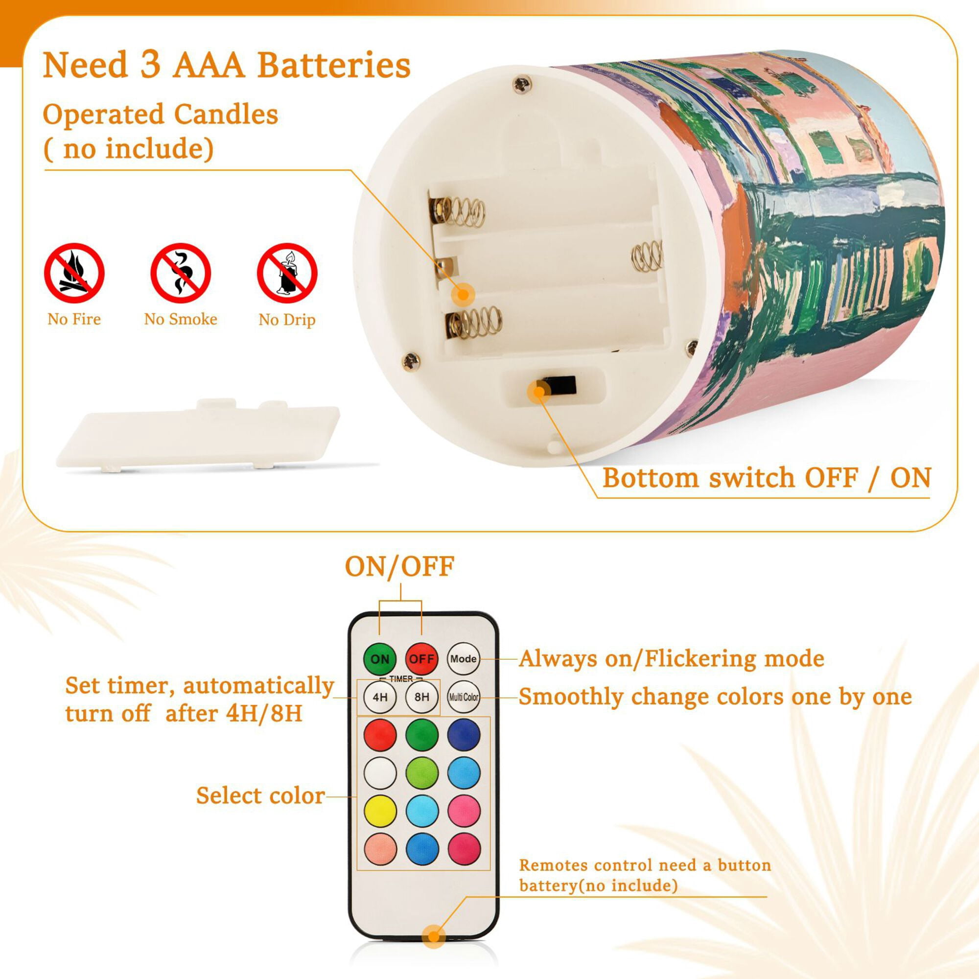 Yayeee Flameless Candles with Remote Flickering Battery Operated Multi Color Changing, Beige Abstract