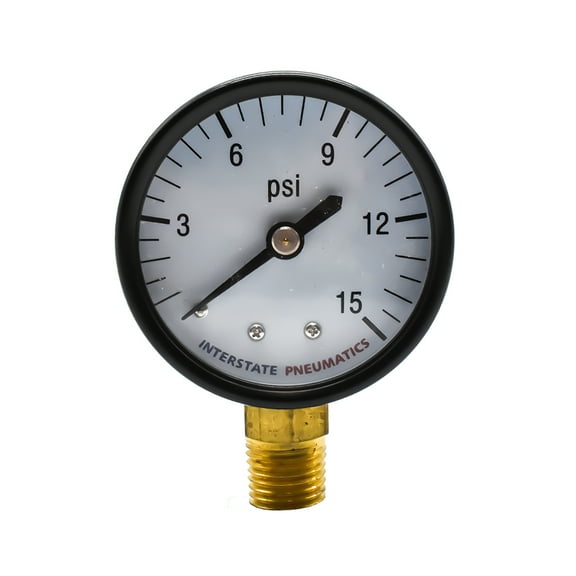 Interstate Pneumatics G2012-015 Pressure Gauge 15 PSI 2" Diameter1/4" NPT Bottom Mount