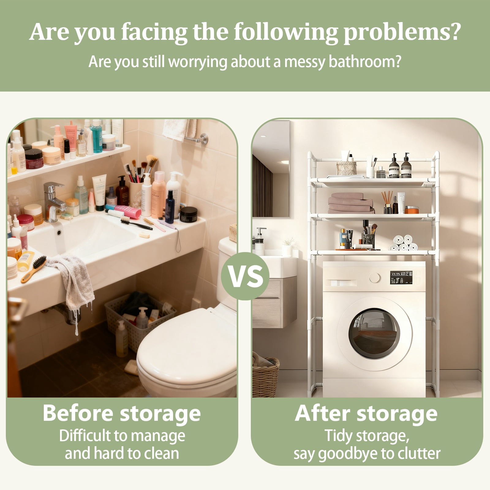 3-Tier Over Washer Storage Shelf, Over Washer and Dryer Organizer,Easy Install Washing Machine Storage Rack for Laundry Room