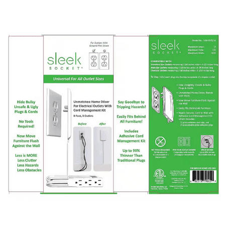Sleek Socket - 8' 3-Outlet Extension Power Cord - White
