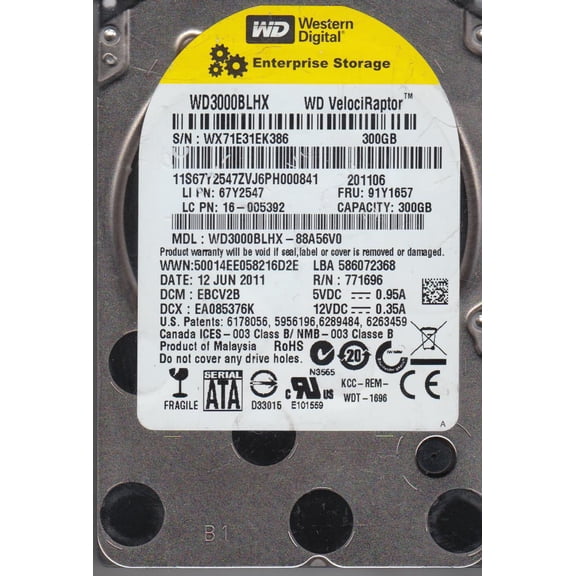 WD3000BLHX-88A56V0, DCM EBCV2B, Western Digital 300GB SATA 2.5 Hard Drive
