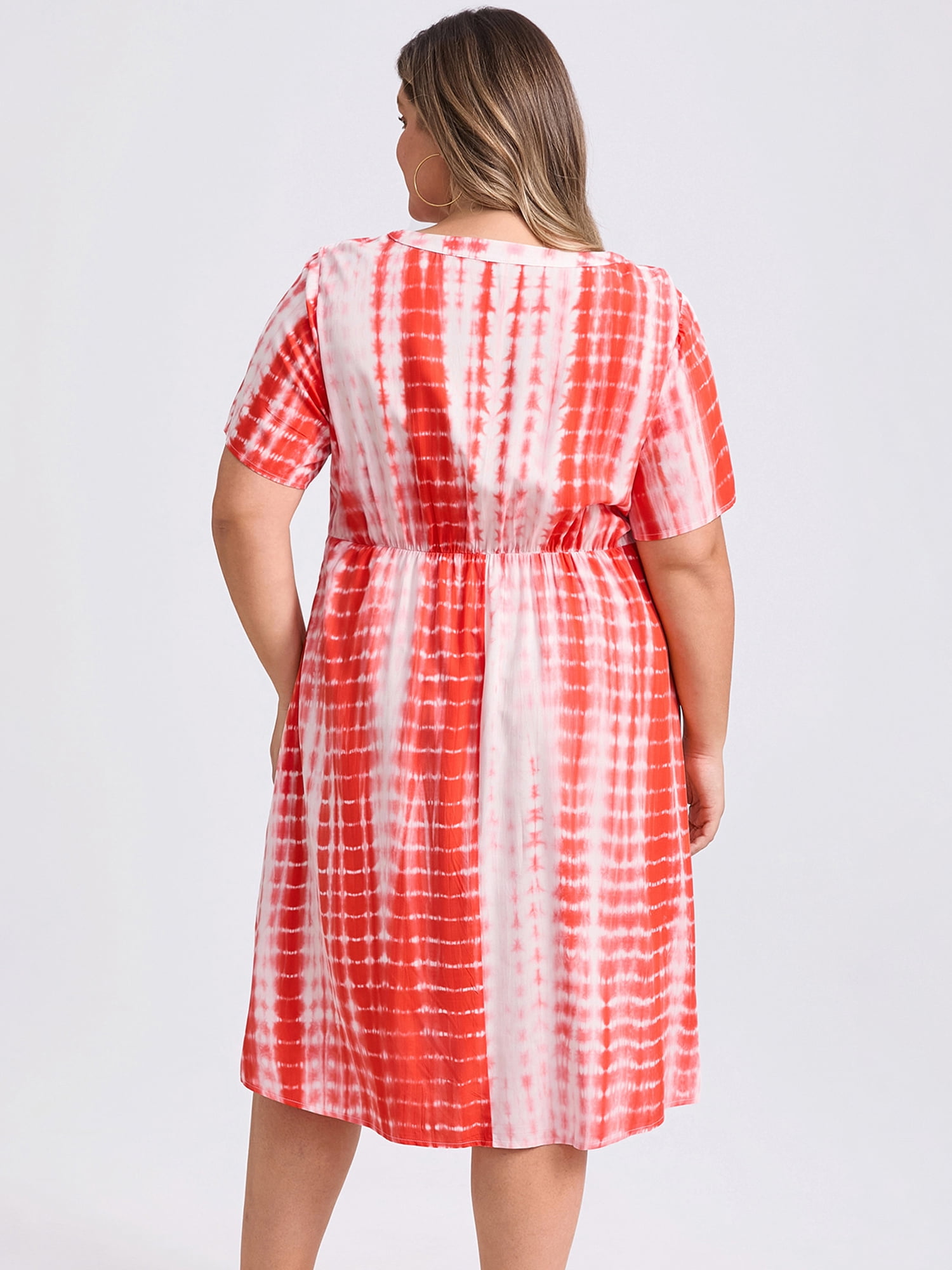 DARING DIVA Plus Size Tie Dye Summer Short Sleeves Dress 1X Orange