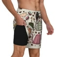 thumbnail image 3 of Picia Vintage Coffee pattern Mens Swim Trunks with Compression Liner Stretch Beach Shorts Quick Dry with Zipper Pockets No-Chafing Board Shorts-X-Large, 3 of 9