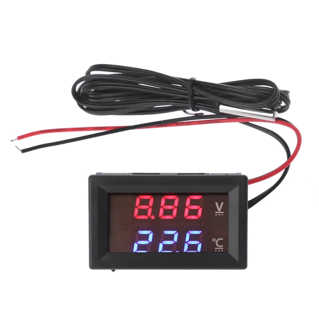 Car LED 12-24V Battery Monitor Digital Display Voltage Meter Thermometer A W 