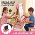thumbnail image 5 of Vecukty Pink Unicorn Kids Art Easel, Adjustable Height Wooden Double Sided Chalkboard & Magnetic Whiteboard with Paper Roll & Storage Tray, Educational Art Toy Gift for Boys & Girls, 5 of 9