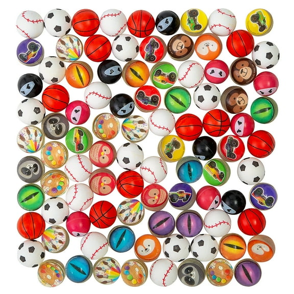 Fun Express Bulk 96 Pieces Colorful Cool Icon Bouncy Ball Assortment