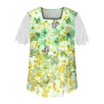 thumbnail image 5 of Summer Saving Wycnly Womens Blouses and Tops Dressy Sexy Lace Patchwork Sleeve Loose Flowy Pleated Swing Shirts Summer Floral Print Square Neck Short Sleeve Cute Tees Tops Green s, 5 of 5