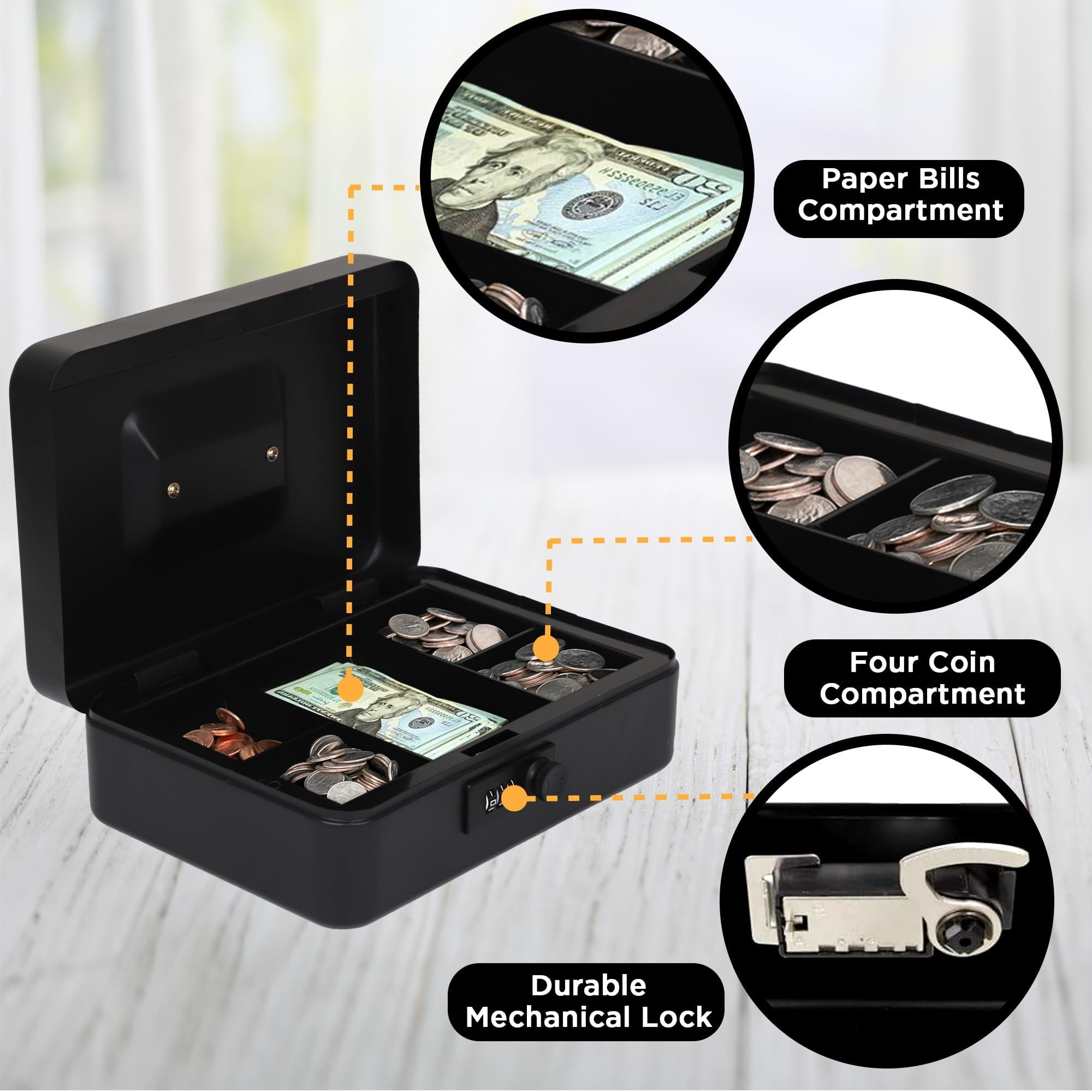 Darice Cash Box - Large Money Safe for Cash - Money Box Organizer