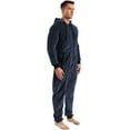 thumbnail image 3 of Men's Hooded Onesie Pajamas Adult One Piece Pjs Zip Up Jumpsuit Warm Full Zipper Long Sleeve Long Pants Thick Thermal Lounge Fuzzy Fleece Fall Winter Sleepwear Blue Medium, 3 of 5