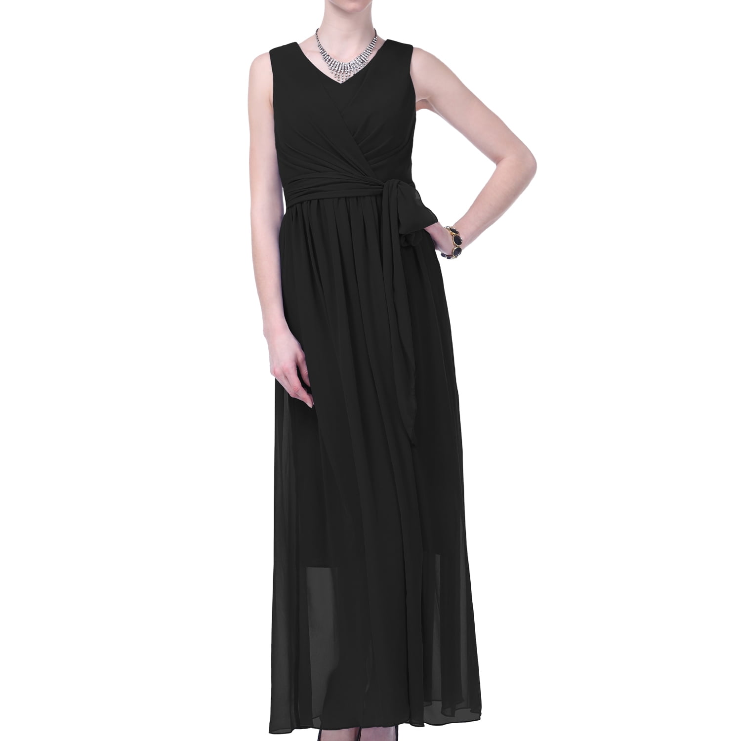 Faship - Faship Womens V-Neck Full Length Formal Dress Black - 2,Black ...