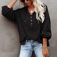 thumbnail image 3 of Blusa de mujer sencilla pero elegante, talla L, color negro, manga larga, cuello en V, capucha y botones, 3 of 6