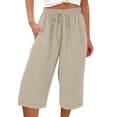 thumbnail image 5 of Mifsaly Capris Pants for Women Elastic Waist Cotton Linen Cropped Pant Lightweight Relaxed Fit Summer Vacation Clothes with Pockets Khaki,XXXL, 5 of 5