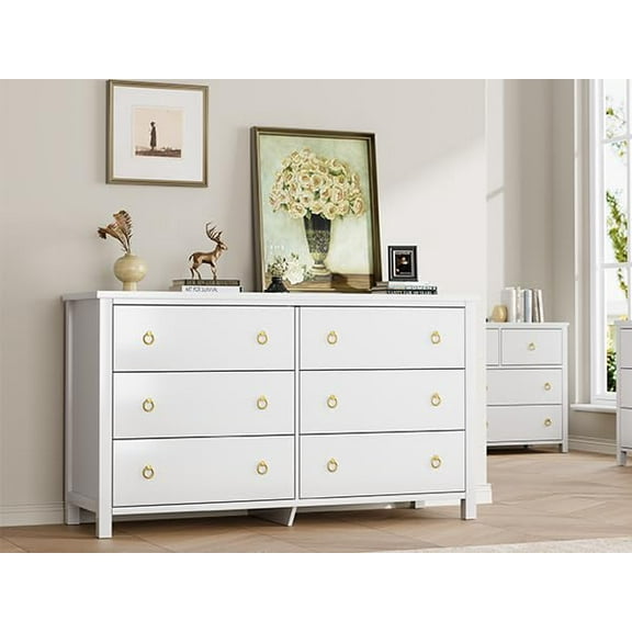 Towallmark 47 Inch 6 Drawer Dresser, Extra Deep Storage Modern Wood Chest, Freestanding Bedroom Dresser For Closet Living Room, Robot Design