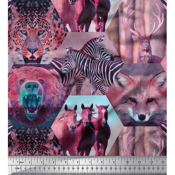 Soimoi Poly Georgette Fabric Wild Animals Patchwork Fabric Prints by Yard 42 Inch Wide
