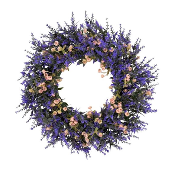 Summer Spring Wreaths for Front Door Romance Lavender Wreath,15 Inch Artificial Greenery Outdoor Wreath for Door, Entryway Farmhouse Porch, Home Wall Window Party and Wedding Decorations