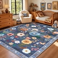 thumbnail image 3 of NewBuros 6'x9' Area Rug, Boho Floral Washable Rug, Non Slip Stain Resistant Soft Low Pile Rug for Living Room, Bedroom, Dining Room & Office, Gray Blue, 3 of 11