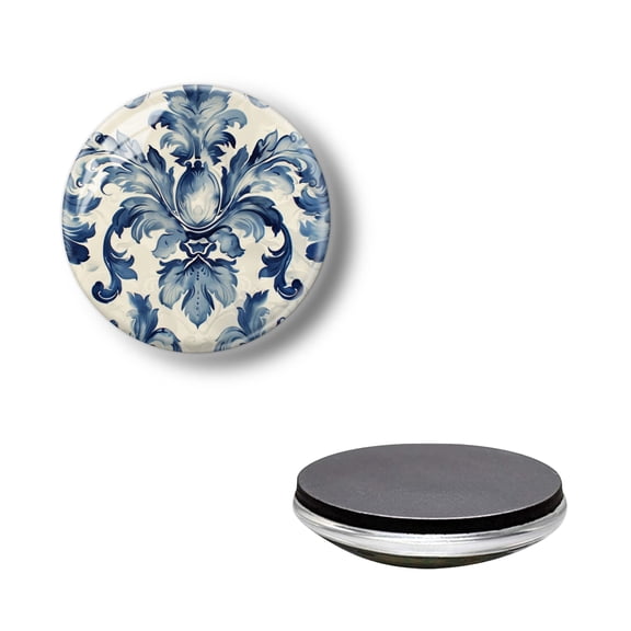 Round Strong Magnetic Glass Refrigerator Magnets, Blue and White Large Flower Non-Scratch Decorative Magnets for Fridge Kitchen, Office Whiteboard and Lockers Associations (1.18*1.18 Inch)