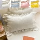 thumbnail image 1 of Shams de almohada con volantes estándar 18,89"x29,13" Juego de 2 | Fundas de almohada blancas de poliéster suave a rayas | volantes dobles hechos a mano | Cierre de envolvente | Ropa de cama, 1 of 7