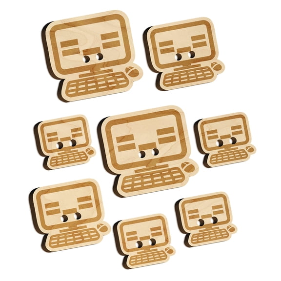 Tired Kawaii Computer Face Emoticon Wood Buttons for Crochet Knitting Sewing DIY Craft - 1.00 Inch Medium (7pcs)