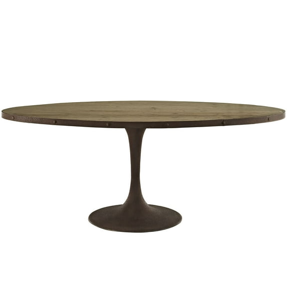 Modern Contemporary Urban Design Industrial Antique Vintage Style Kitchen Room Oval Dining Table, Brown, Metal Wood