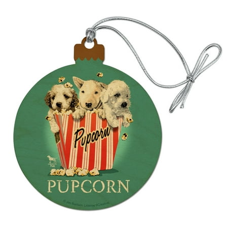 Pupcorn Movie Theater Popcorn Dogs Humor Funny Wood Christmas Tree Holiday